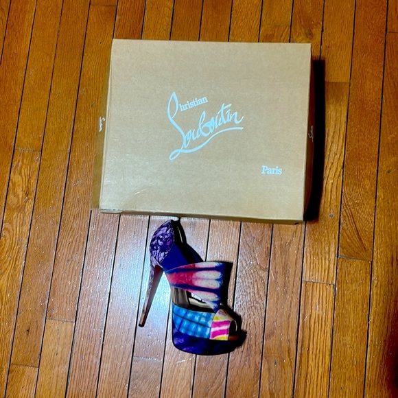 Christian Louboutin Pitou 150 Bazin Cutout Printed Red Sole Bootie Women 37.5 - Picture 14 of 14